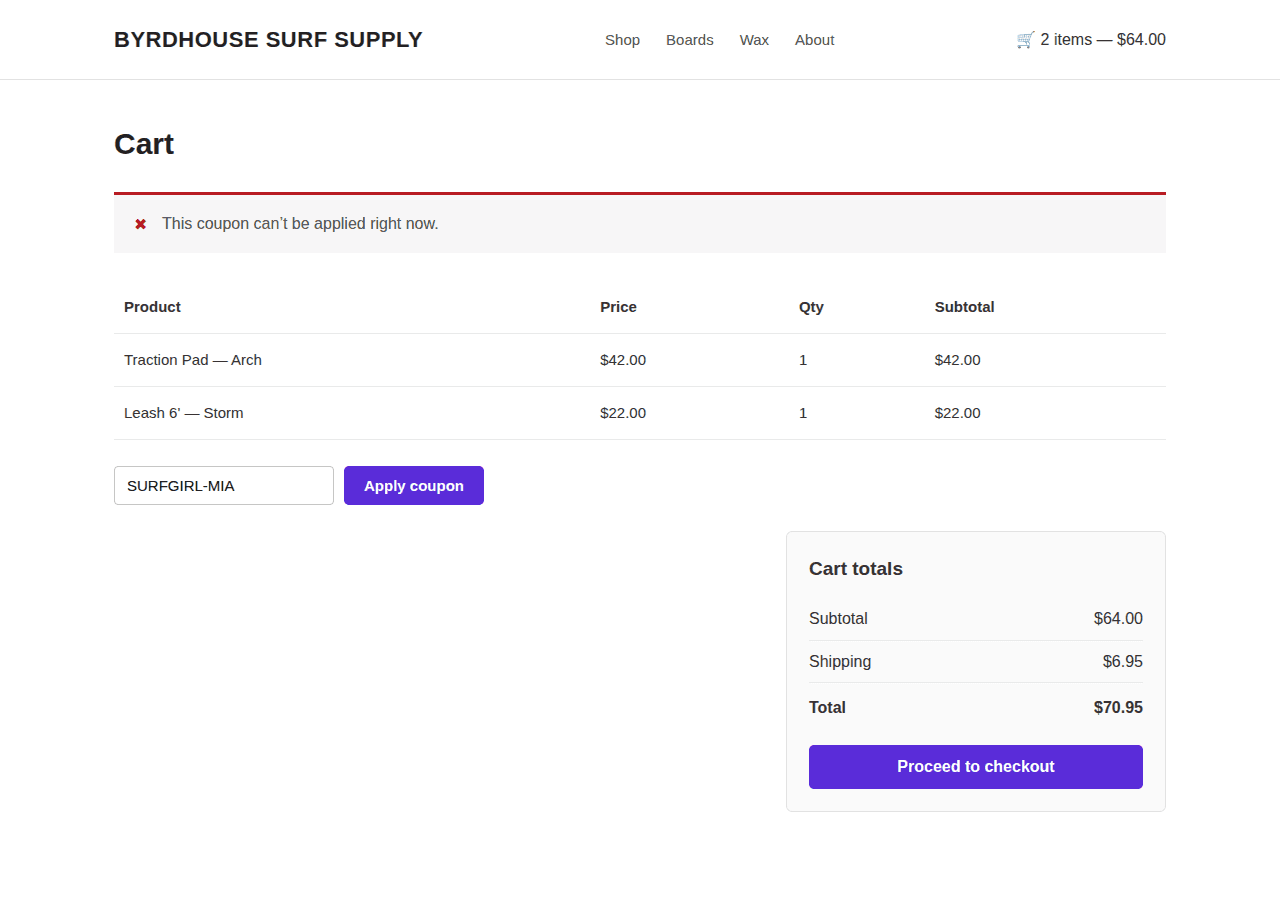 What abusers see, A deliberately vague refusal, the order can still proceed without the coupon.