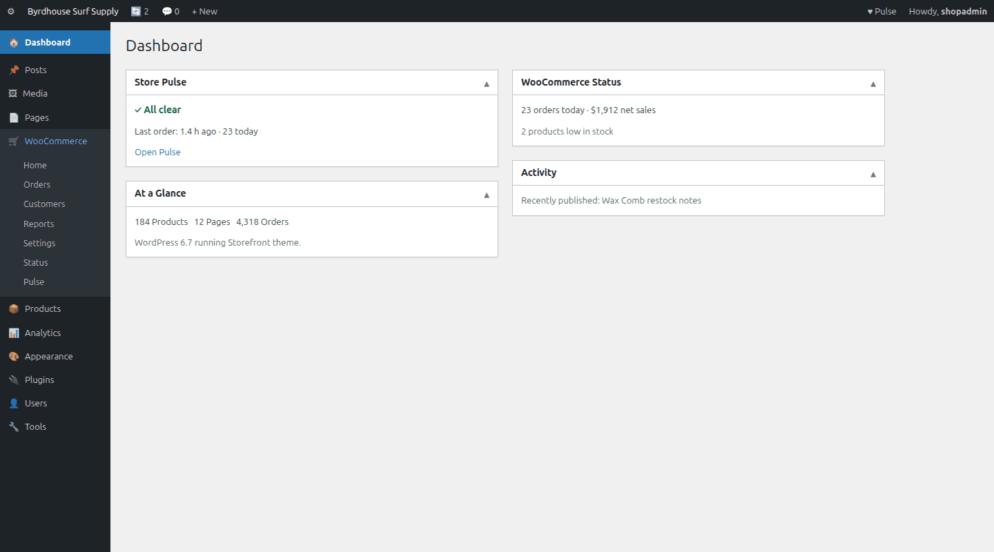 Dashboard widget, All clear, or exactly how many issues need eyes.